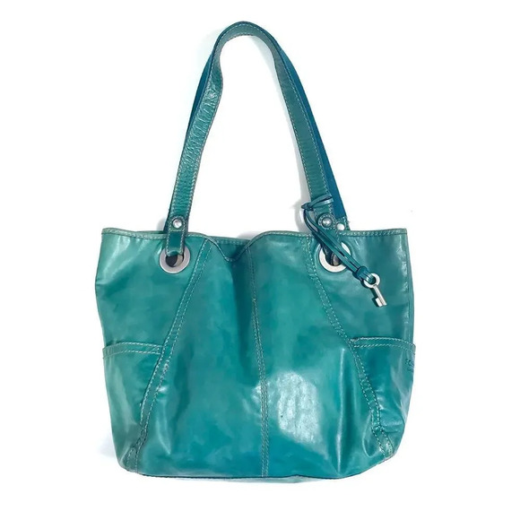 Fossil Teal Hathaway Leather Tote - Picture 1 of 10
